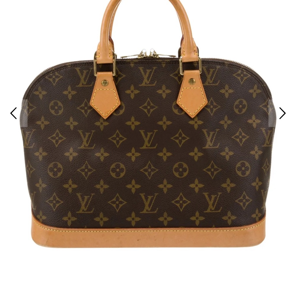 Louis Vuitton Brown Monogram Alma Satchel with Tan Leather Trim